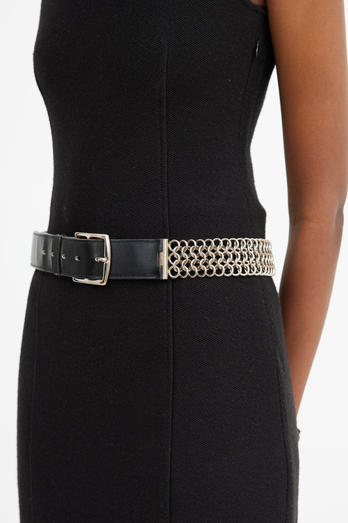 Hermès Black Leather & Silver Chain Belt