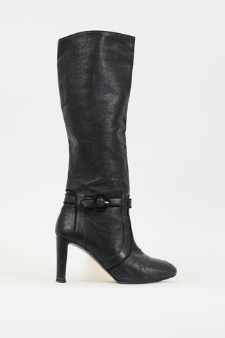 Hermès Black Leather Monogram Knee High Boot