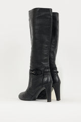 Hermès Black Leather Monogram Knee High Boot