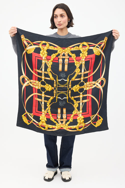 Hermès Black & Multi Silk Grand Manege 90 Scarf