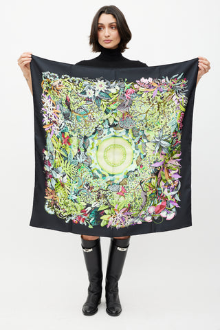 Hermès Black & Green Au Coeur de la Vie 90 Scarf