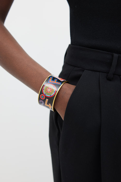 Hermès Black & Multicolour Enamel Tohu Bohu Print Bangle