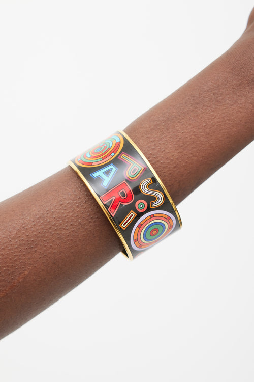 Hermès Black & Multicolour Enamel Tohu Bohu Print Bangle