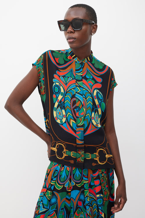 Hermès Black & Multicolour Silk Folklore Co-Ord Set
