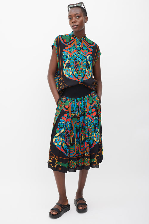 Hermès Black & Multicolour Silk Folklore Co-Ord Set