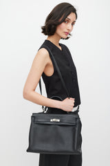Hermès 2009 Noir Clémence Leather Kelly Retourne 35 Bag