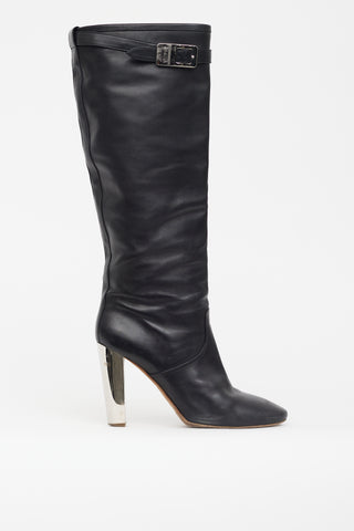 Hermès Black Leather Chrome Heel Boot