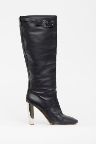 Leather Chrome Heel Boot