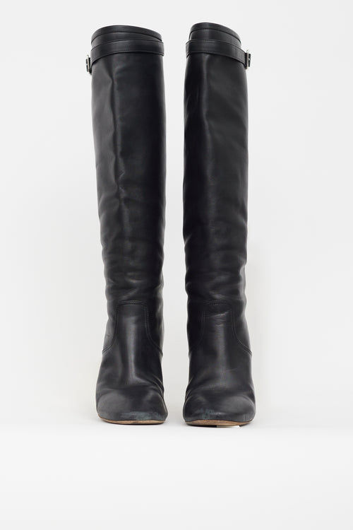 Hermès Black Leather Chrome Heel Boot