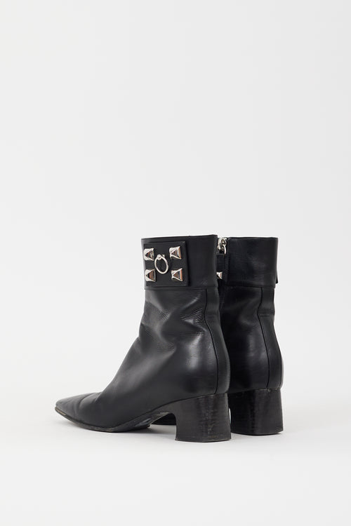 Hermès Black & Silver Leather Studded Decouverte 50 Boot