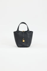 Hermès 2021 Noir Clemence & Autruche Handle Picotin 18 Lock Bag