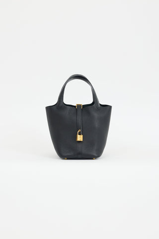 Hermès 2021 Noir Clemence & Autruche Handle Picotin 18 Lock Bag