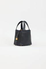Hermès 2021 Noir Clemence & Autruche Handle Picotin 18 Lock Bag