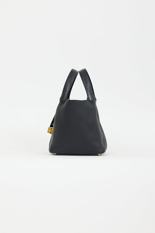 Hermès 2021 Noir Clemence & Autruche Handle Picotin 18 Lock Bag