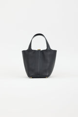 Hermès 2021 Noir Clemence & Autruche Handle Picotin 18 Lock Bag