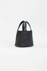Hermès 2021 Noir Clemence & Autruche Handle Picotin 18 Lock Bag