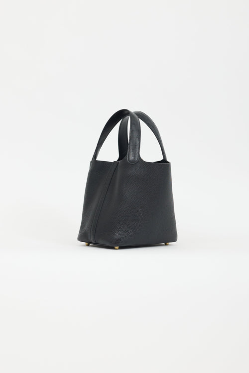 Hermès 2021 Noir Clemence & Autruche Handle Picotin 18 Lock Bag