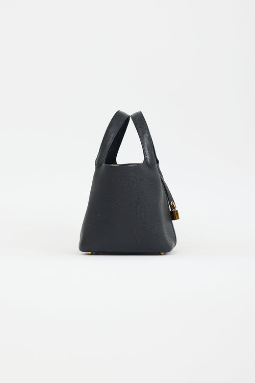Hermès 2021 Noir Clemence & Autruche Handle Picotin 18 Lock Bag