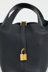 Hermès 2021 Noir Clemence & Autruche Handle Picotin 18 Lock Bag