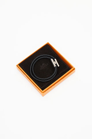 Hermès Black Tournis Tresse Braided Bracelet