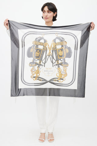 Hermès Black & White Brides De Gala 90 Scarf