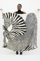 Hermès Black & White Cashmere & Silk Zebra Pegasus 140 Shawl