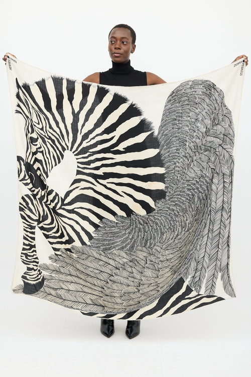 Hermès Black & White Cashmere & Silk Zebra Pegasus 140 Shawl