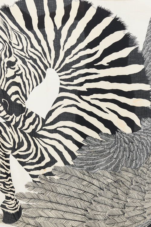 Hermès Black & White Cashmere & Silk Zebra Pegasus 140 Shawl