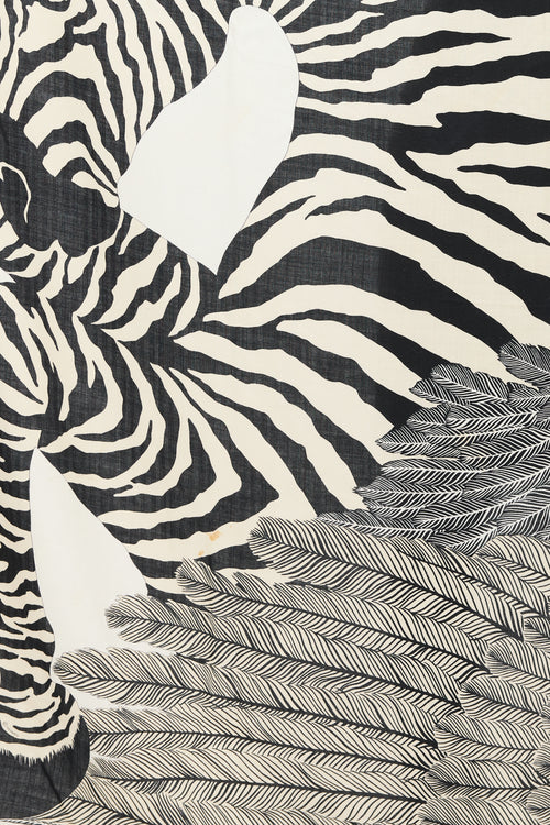 Hermès Black & White Cashmere & Silk Zebra Pegasus 140 Shawl