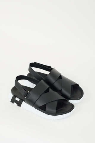 Hermès Black & White Leather Electric Sandal