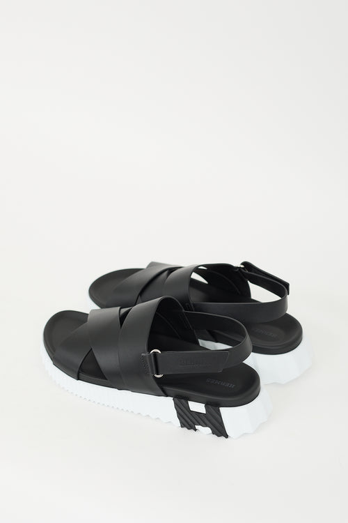 Hermès Black & White Leather Electric Sandal