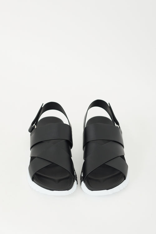 Hermès Black & White Leather Electric Sandal