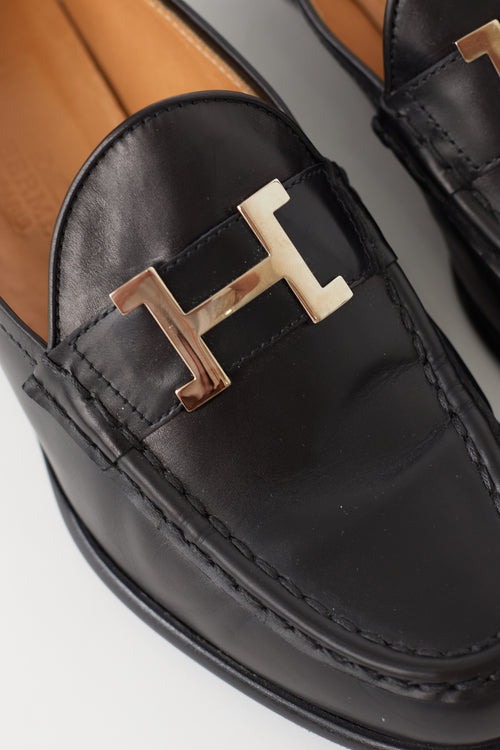 Hermès Black Leather Paris Loafer