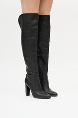 Hermès Black Leather Heeled Knee High Boot