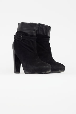 Hermès Black Leather & Suede Wrap Ankle Boot