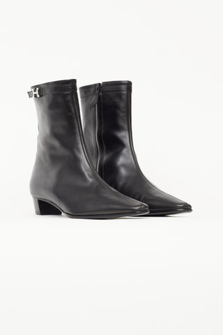 Hermès Black Leather Hommage Ankle Boot