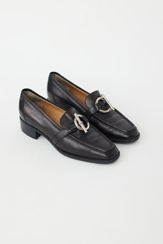 Hermès Black Leather & Silver Toggle Loafer