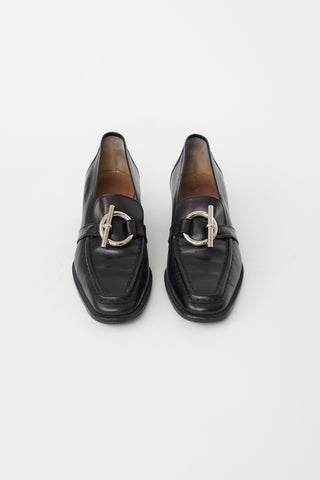 Hermès Black Leather & Silver Toggle Loafer