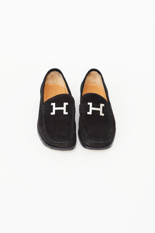 Hermès Black Suede Square Toe Loafer