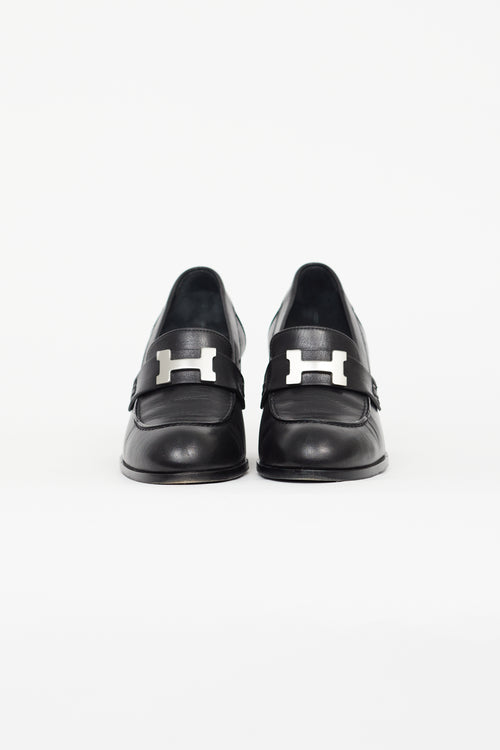 Hermès Black Leather Dauphine Heeled Loafer