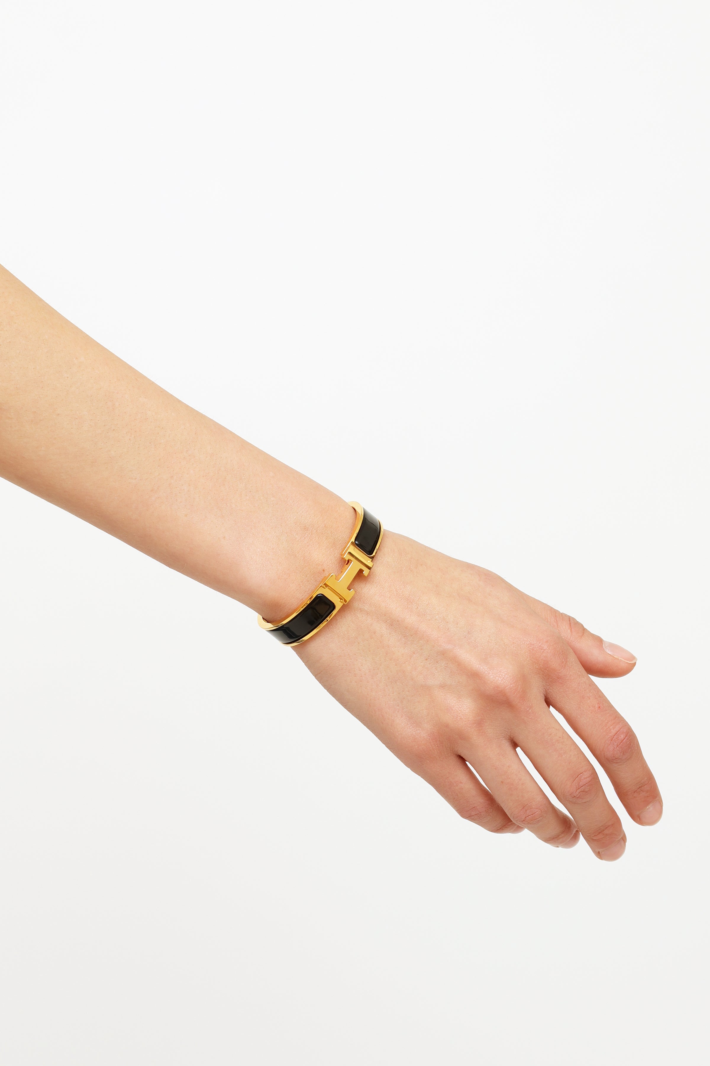 Clic h bracelet Hermès Black in Gold plated - 40462639