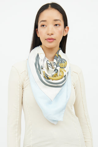 Hermès Blue White Brides de Gala 90 Scarf