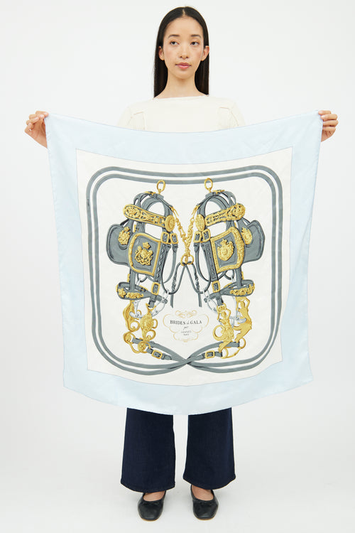 Hermès Blue White Brides de Gala 90 Scarf