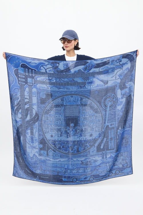 Hermès Blue Cashmere & Silk Silk Mix 140 Scarf