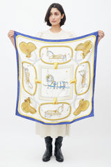 Hermès Blue & Gold Silk Grand Apparat 90 Scarf