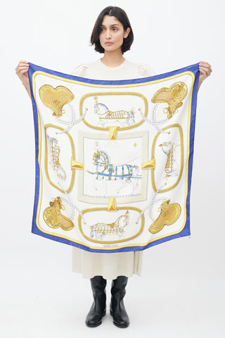 Hermès Blue & Gold Silk Grand Apparat 90 Scarf