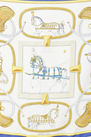 Hermès Blue & Gold Silk Grand Apparat 90 Scarf