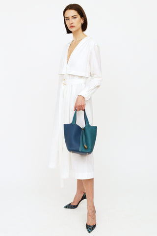 Hermes Deep Blue & Vert Bosphore Clemence Leather Picotin Bag