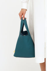 Hermes Deep Blue & Vert Bosphore Clemence Leather Picotin Bag