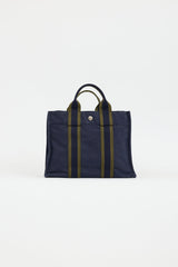 Hermès 2000s Navy & Green Toile Herline Fourre Tout PM Bag